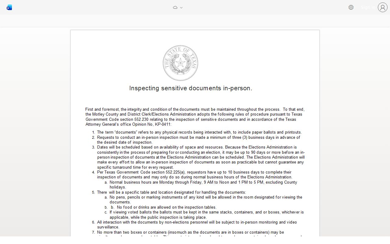 Motley County public information policy for criminal records access
