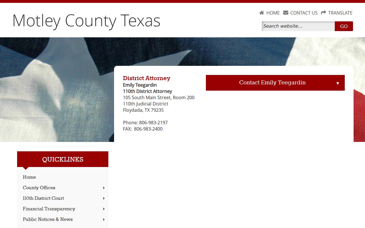 Motley County criminal case records and 110th District Attorney contact