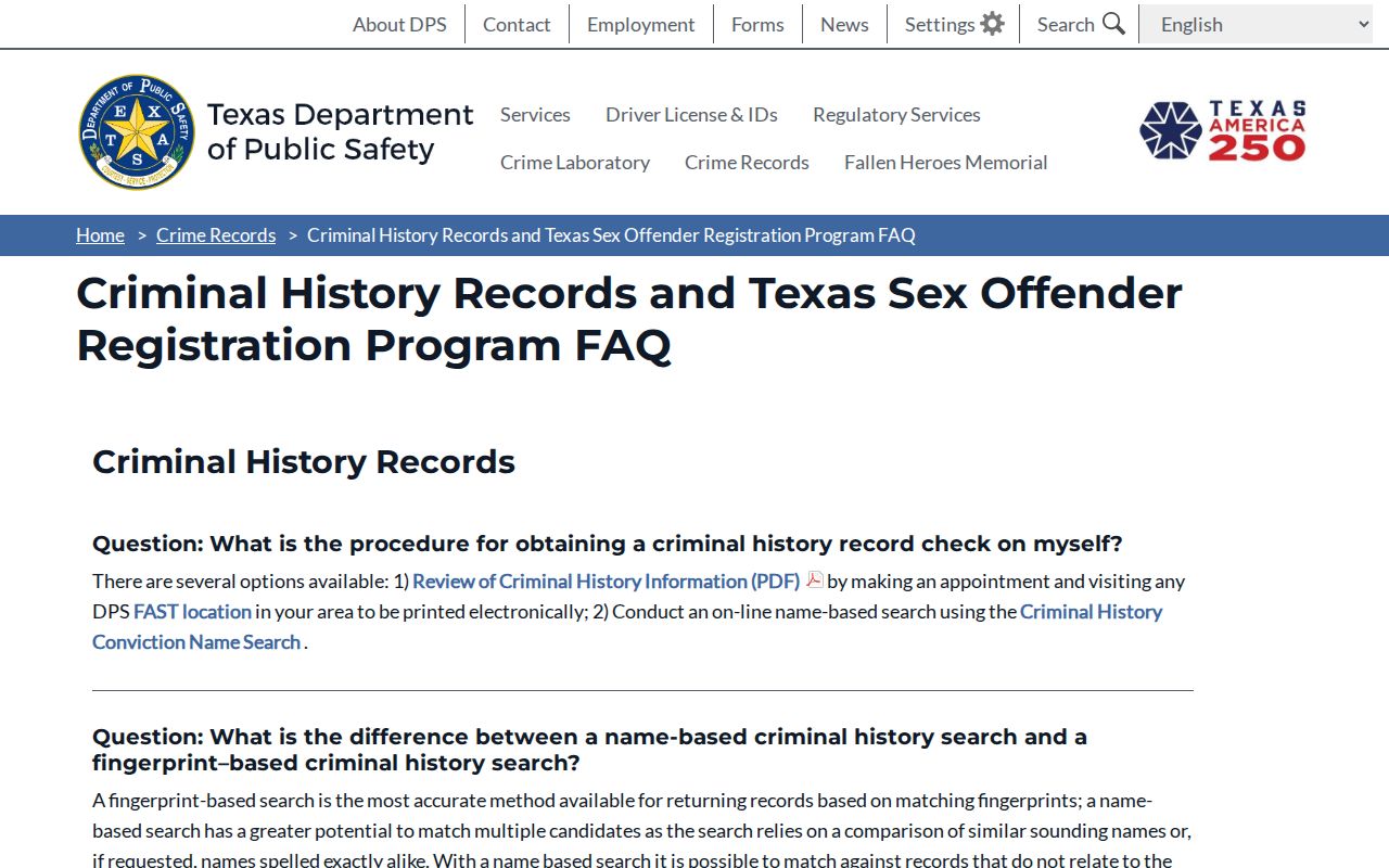Motley County sex offender registry profile fields and duration guidance from Texas DPS
