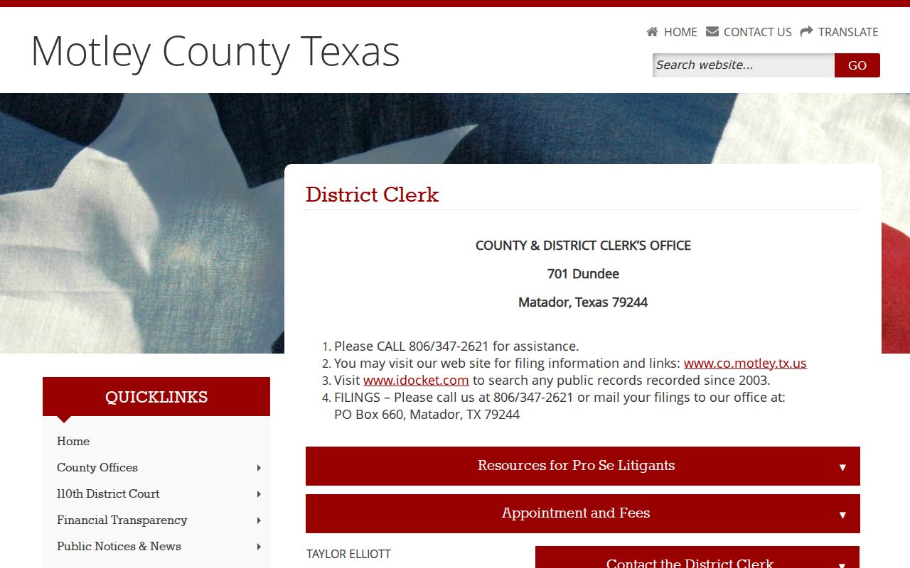 Motley County criminal case records and iDocket directions