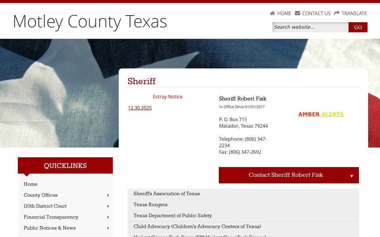 Motley County criminal history sheriff record request page
