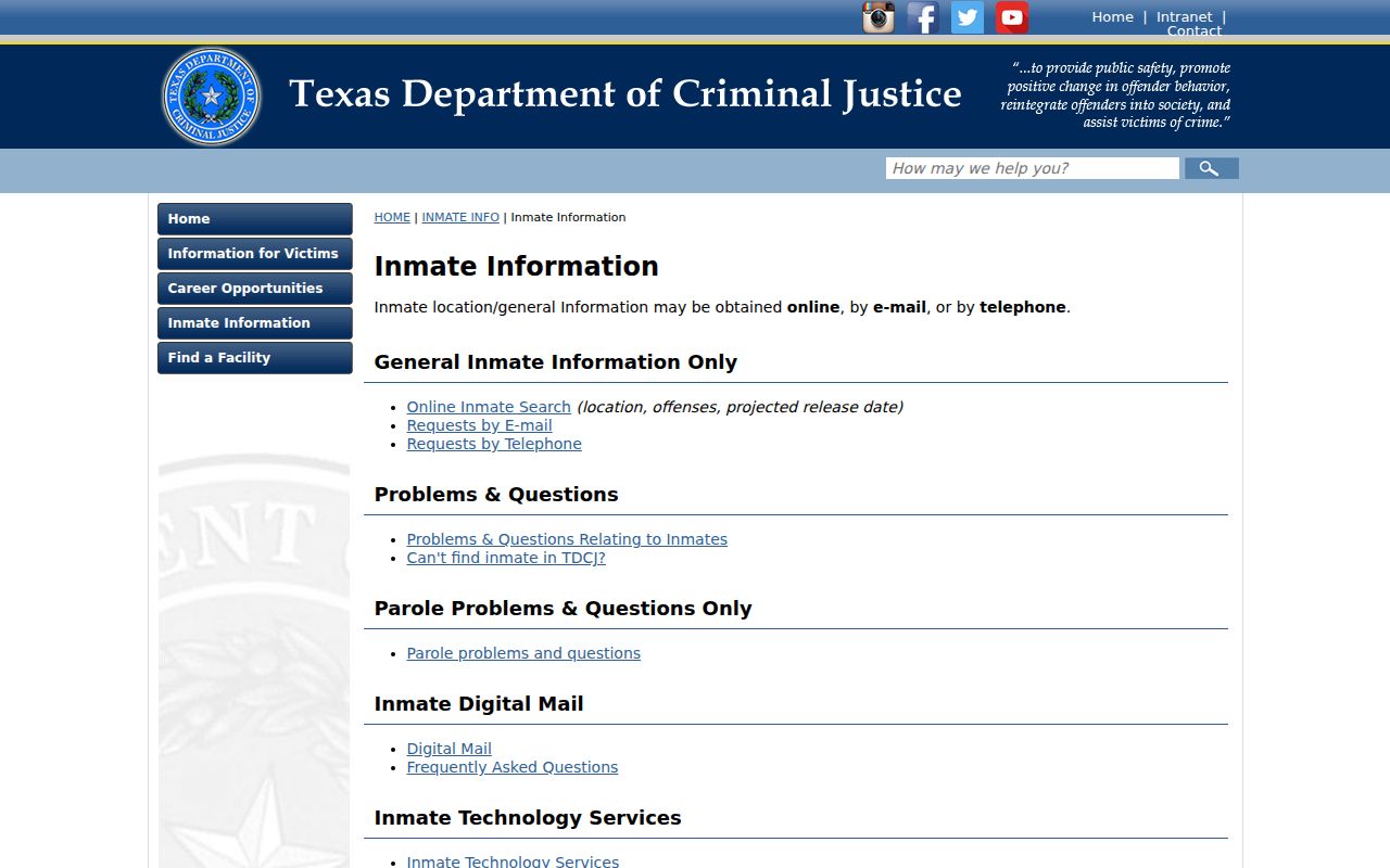 Motley County criminal history TDCJ inmate search page