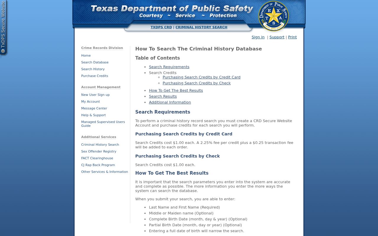 Motley County criminal history Texas DPS name search instructions